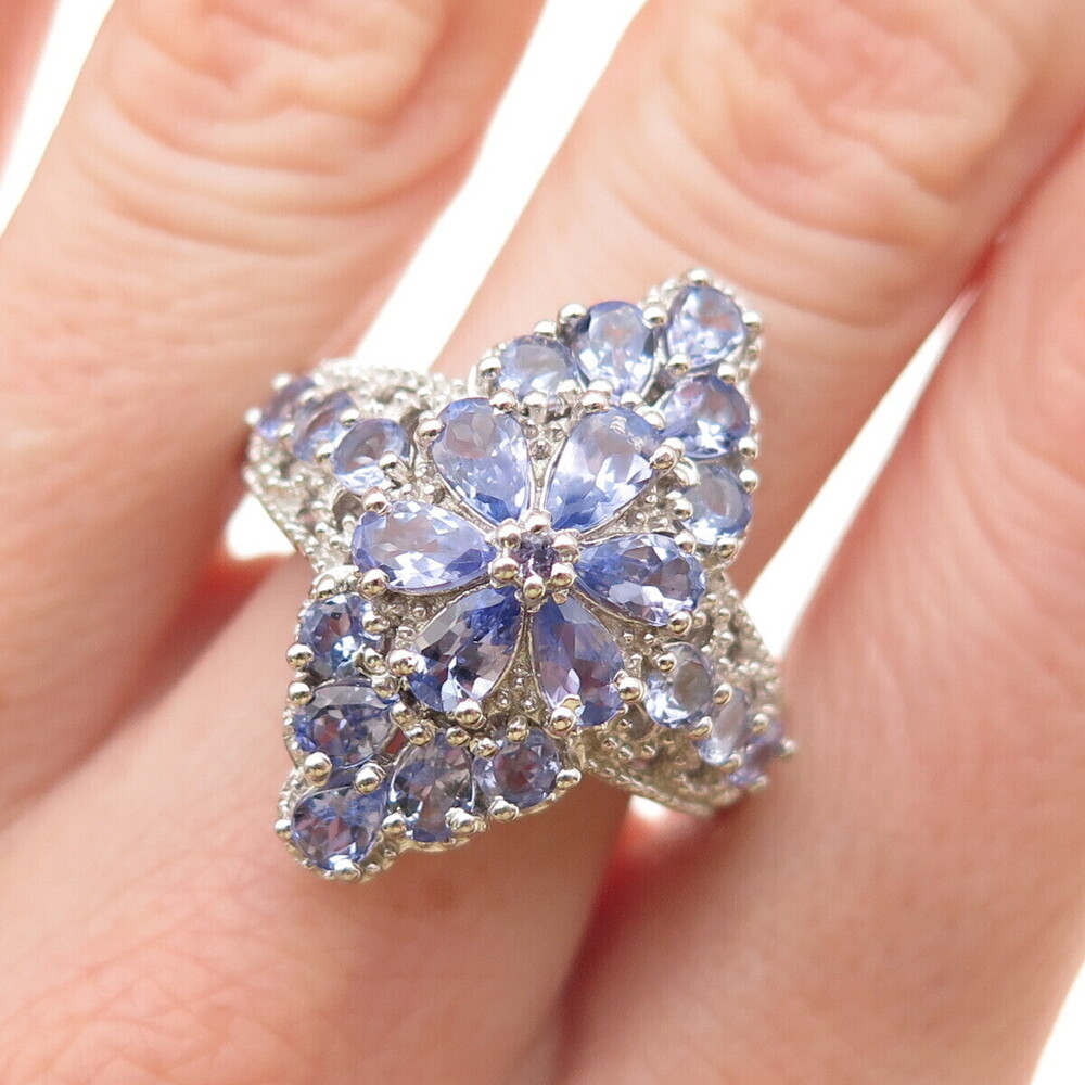 Chuck Clemency Sterling Silver Real Pear & Round-Cut Tanzanite Ring Size 8.25